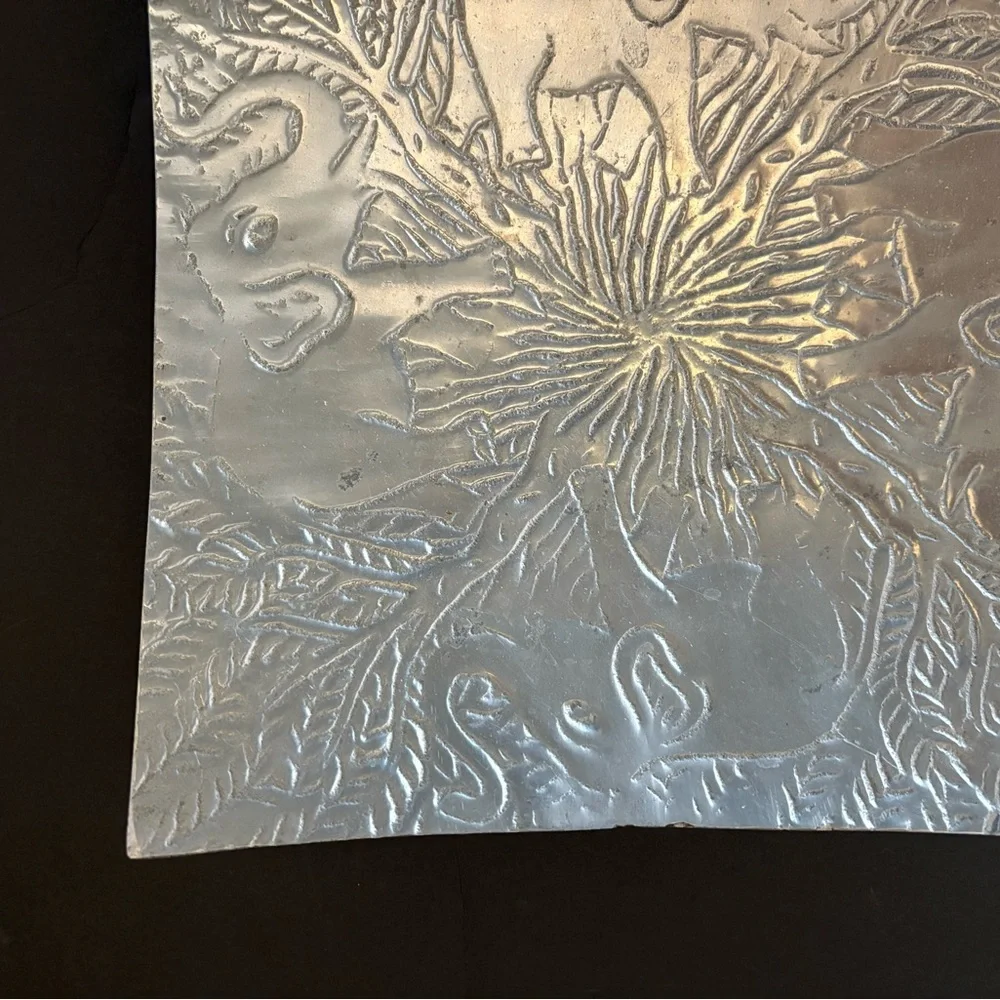 Aluminum Metal Plate/Tray w Elephant Design-9 1/2” x 9 1/2”.Made in India
